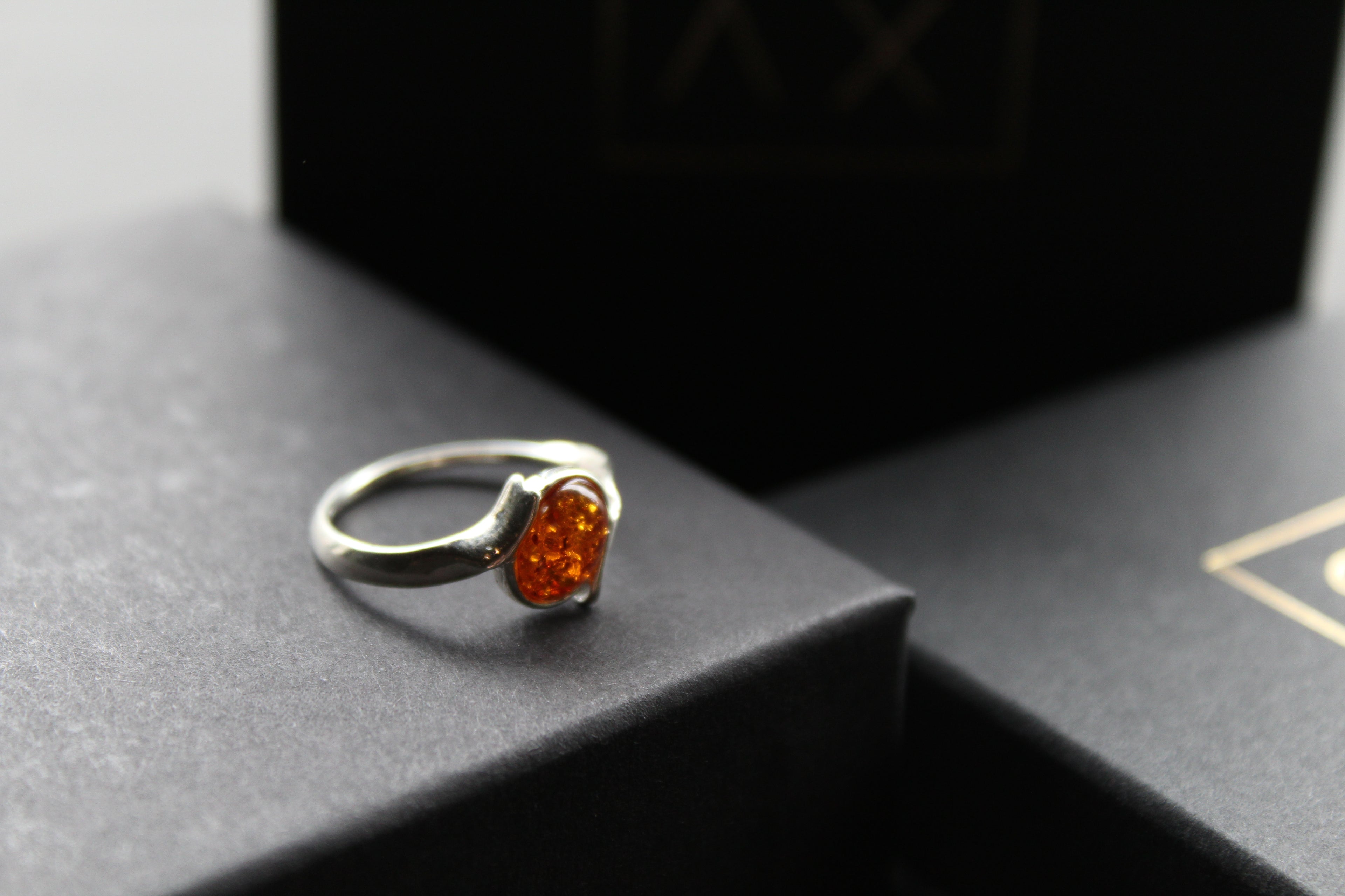 Cognac Amber Cross Over Ring