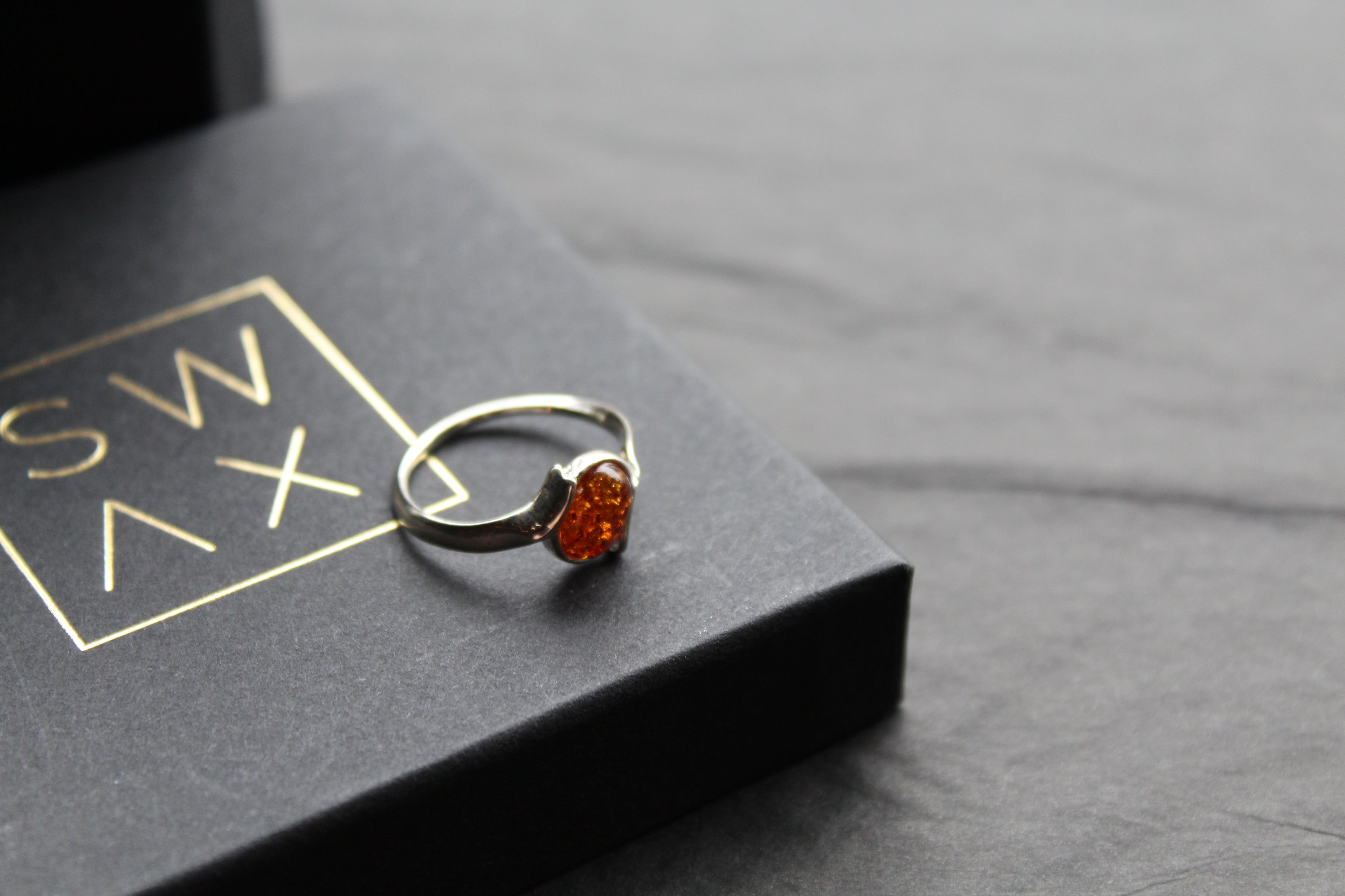 Cognac Amber Cross Over Ring