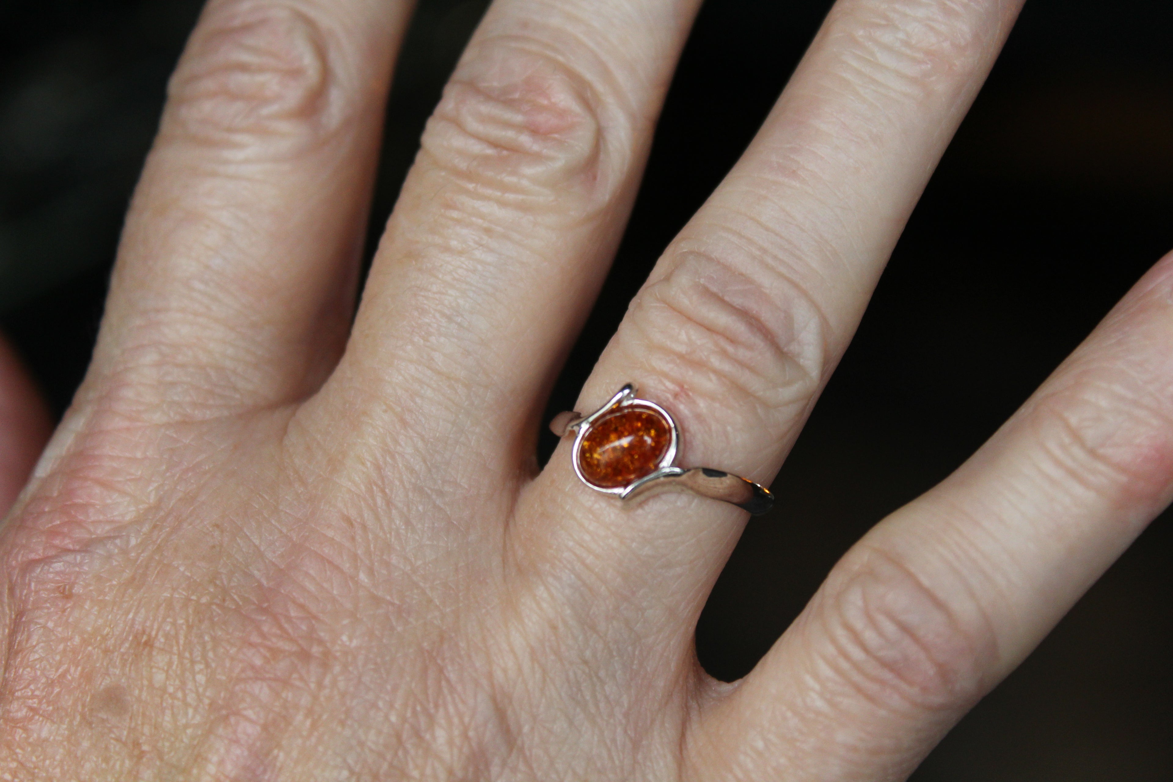 Cognac Amber Cross Over Ring