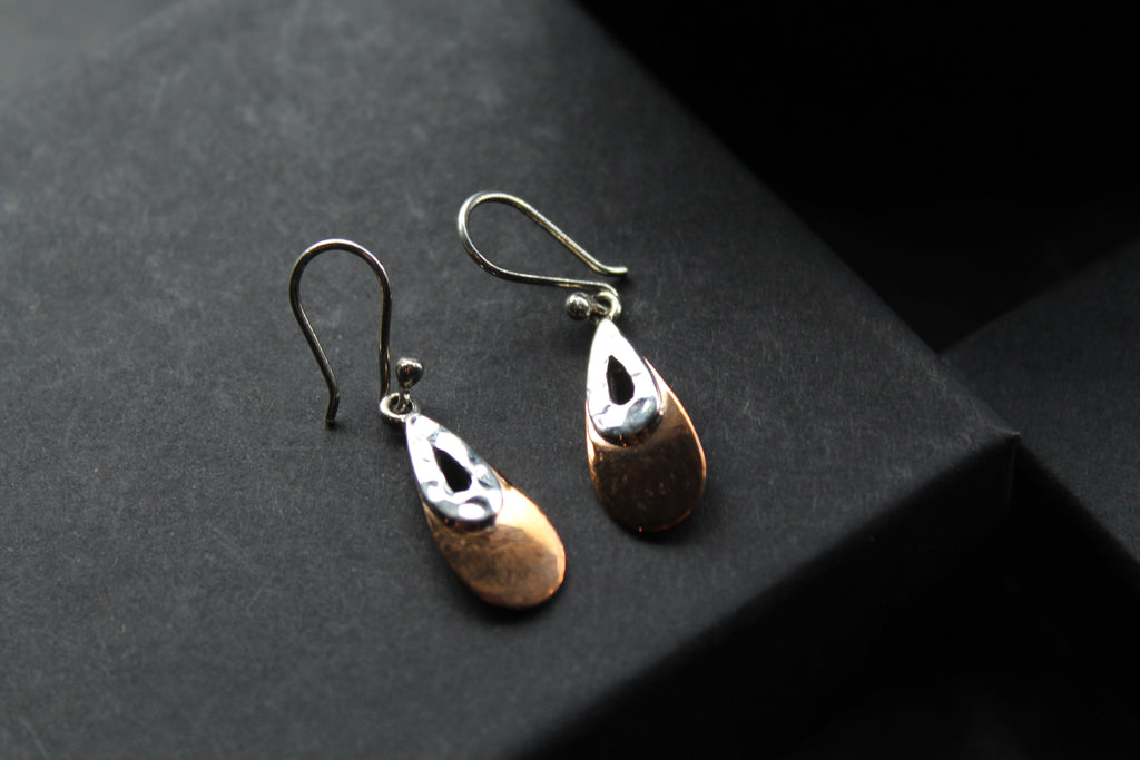 Copper & Silver Teardrop Earrings
