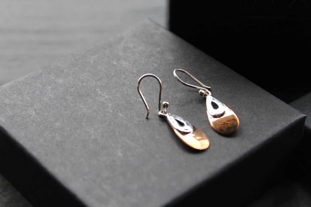 Copper & Silver Teardrop Earrings
