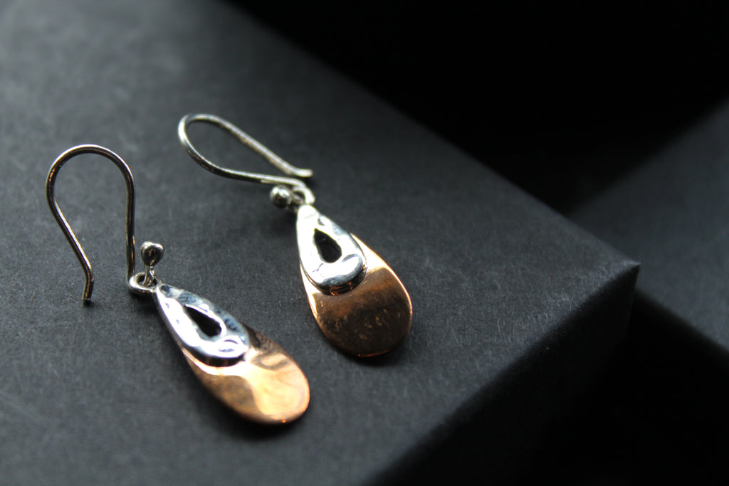 Copper & Silver Teardrop Earrings