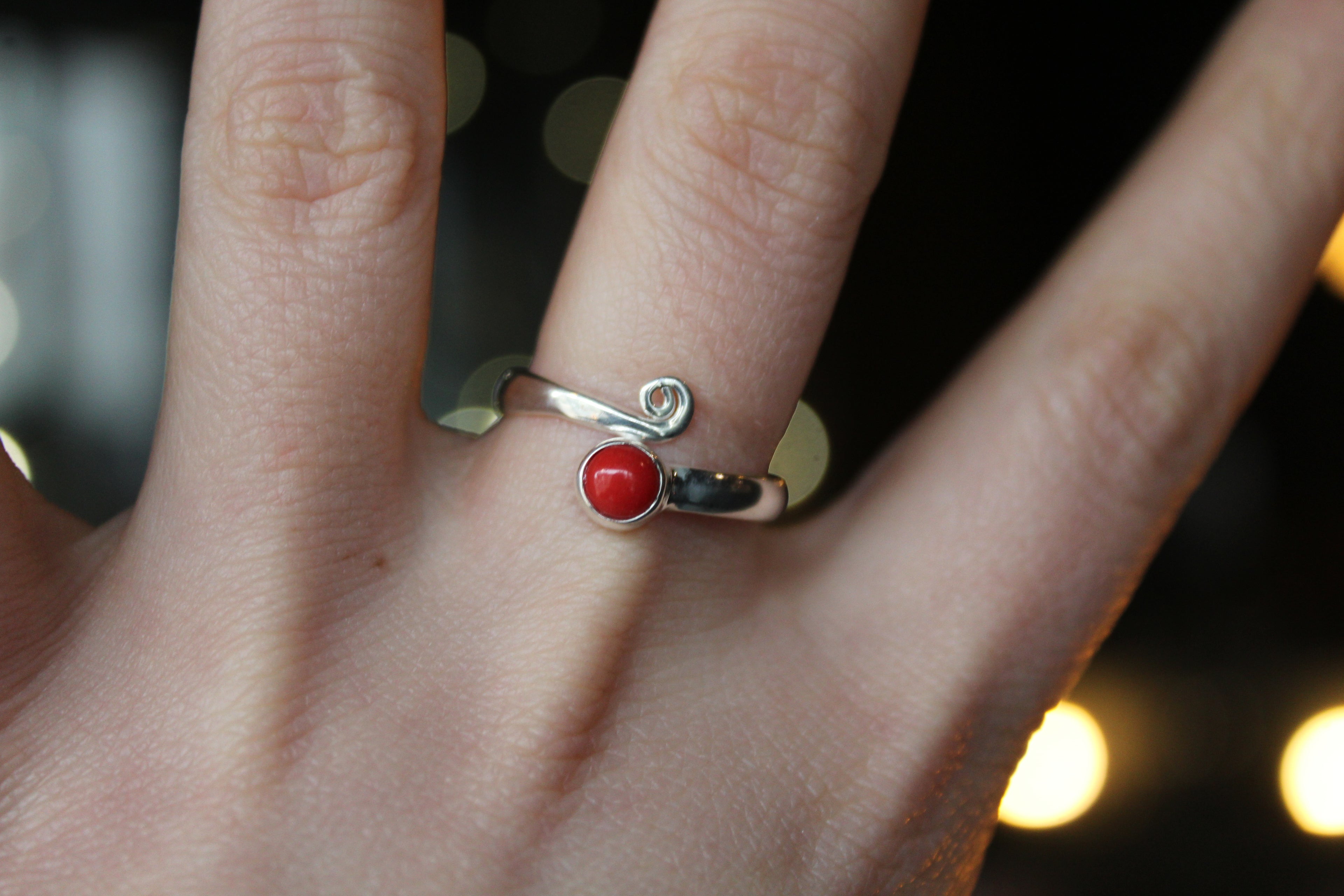 Coral Red Adjustable Ring