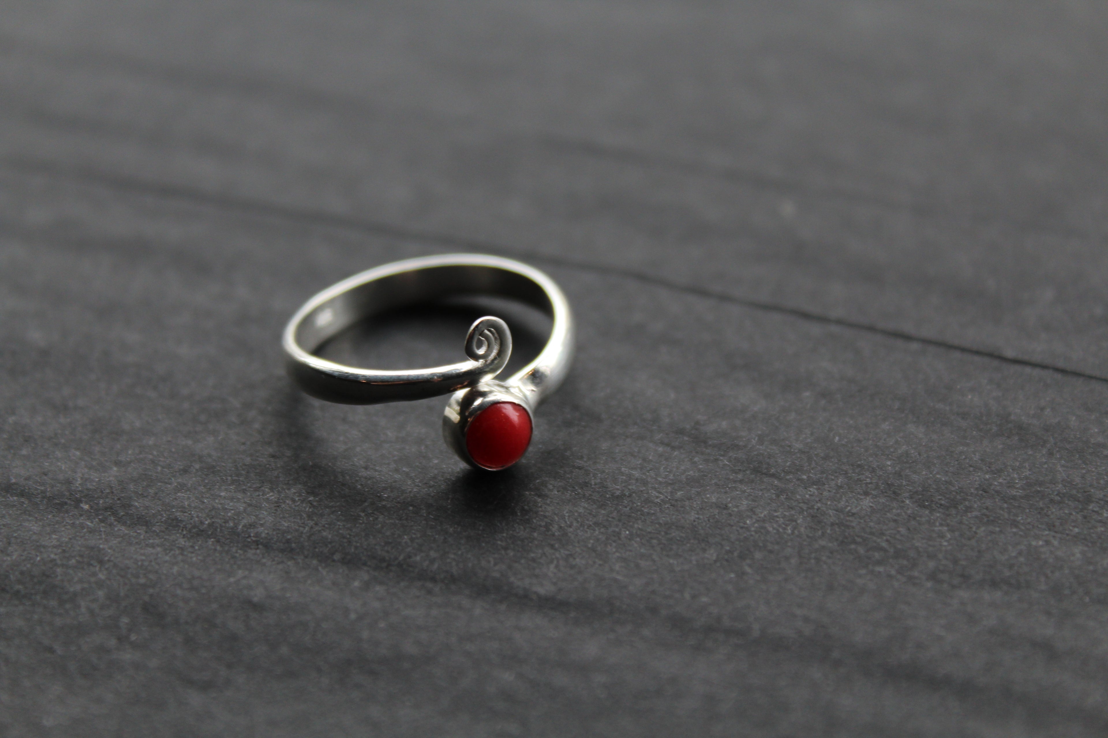 Coral Red Adjustable Ring