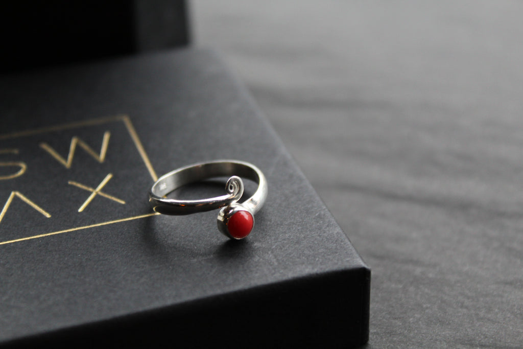 Coral Red Adjustable Ring