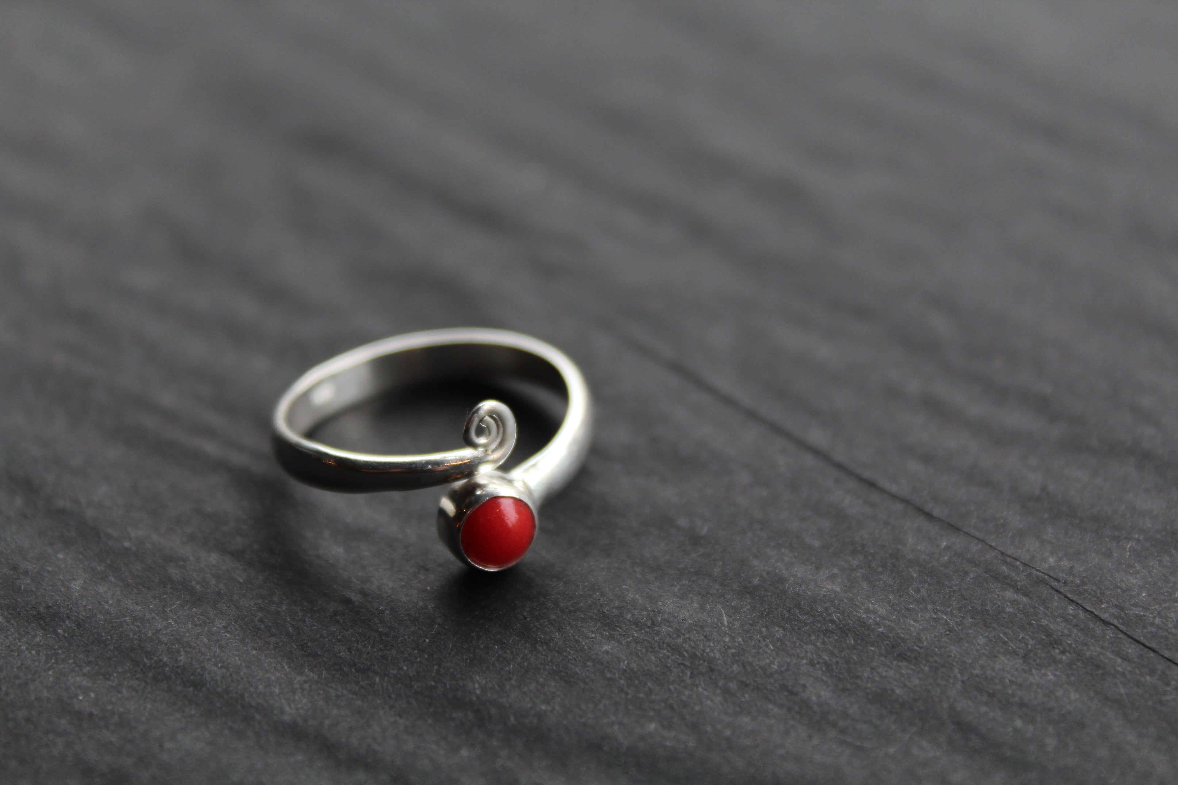 Coral Red Adjustable Ring