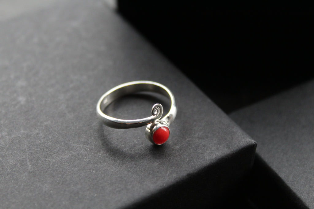 Coral Red Adjustable Ring