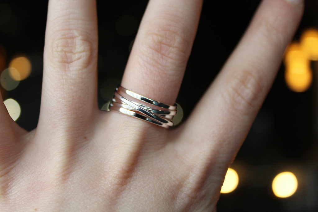 Cross Over Silver Ring