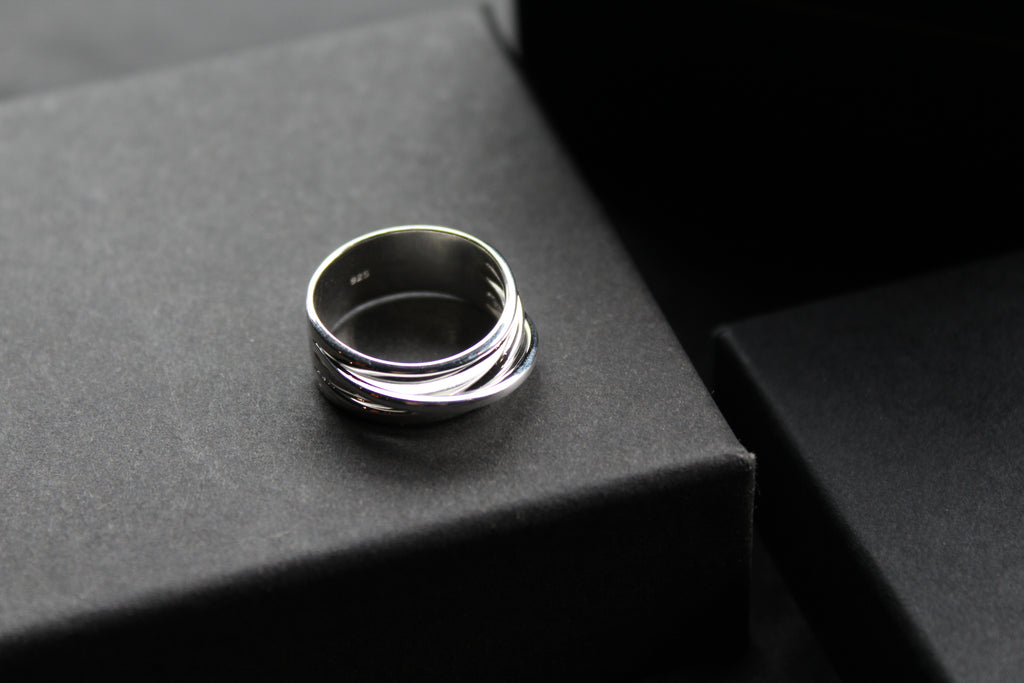 Cross Over Silver Ring