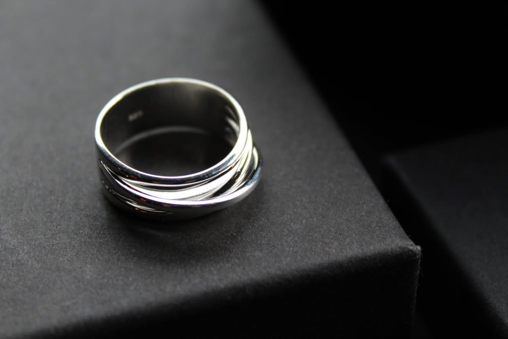 Cross Over Silver Ring