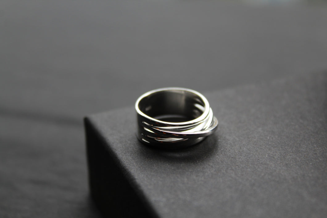 Cross Over Silver Ring