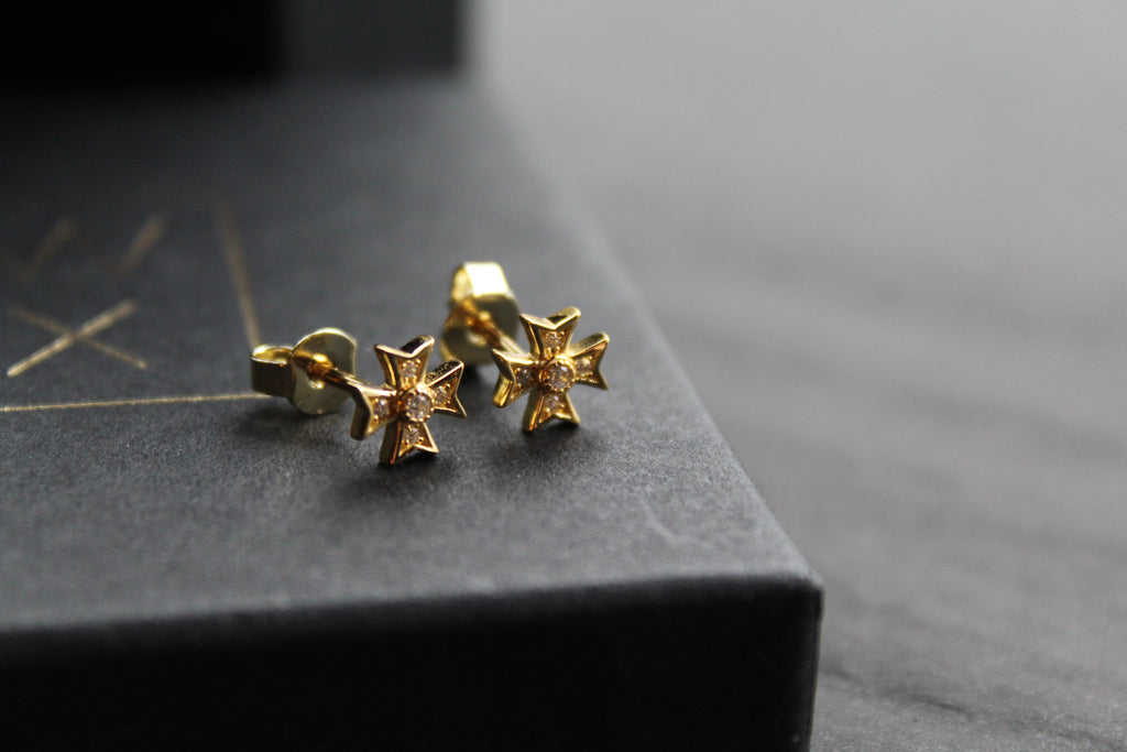 Cubic Zirconia Maltese Cross Earrings