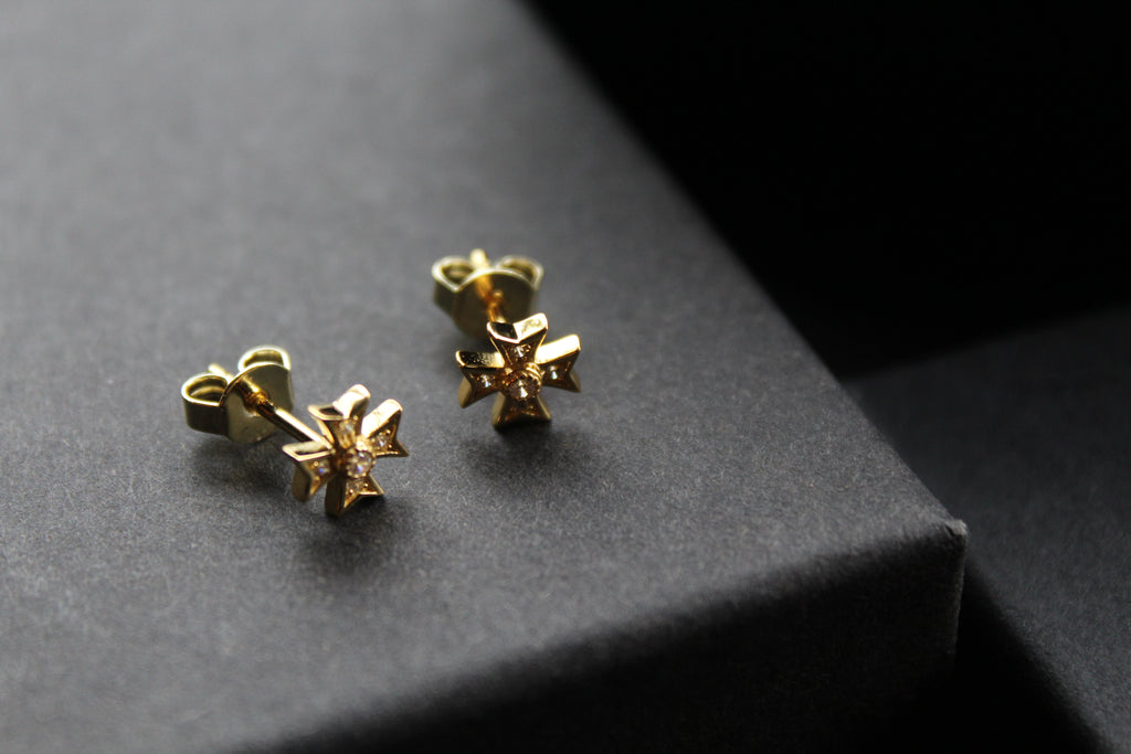 Cubic Zirconia Maltese Cross Earrings