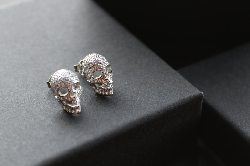 Cubic Zirconia Skull Studs