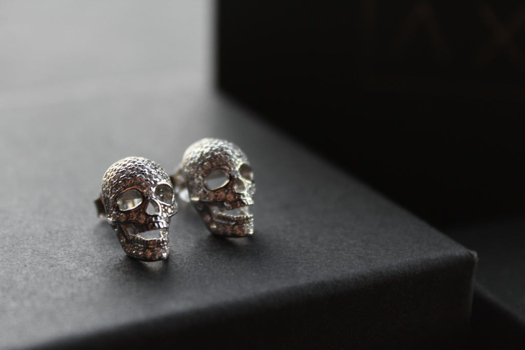 Cubic Zirconia Skull Studs