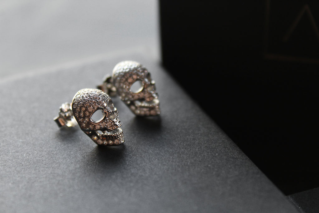 Cubic Zirconia Skull Studs