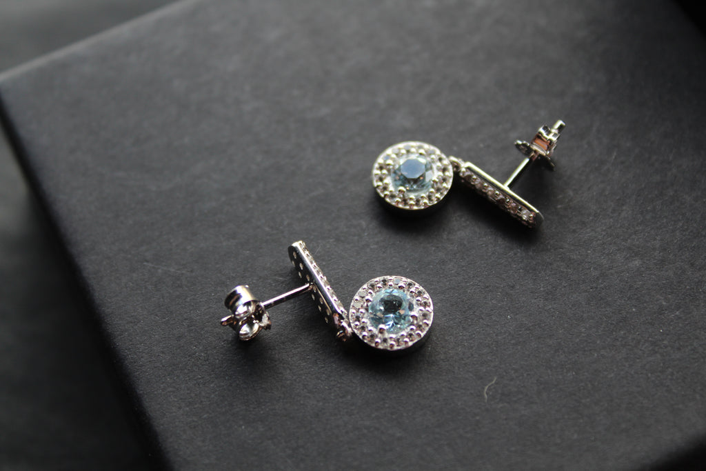 Dainty Blue & White Topaz Drop Earrings