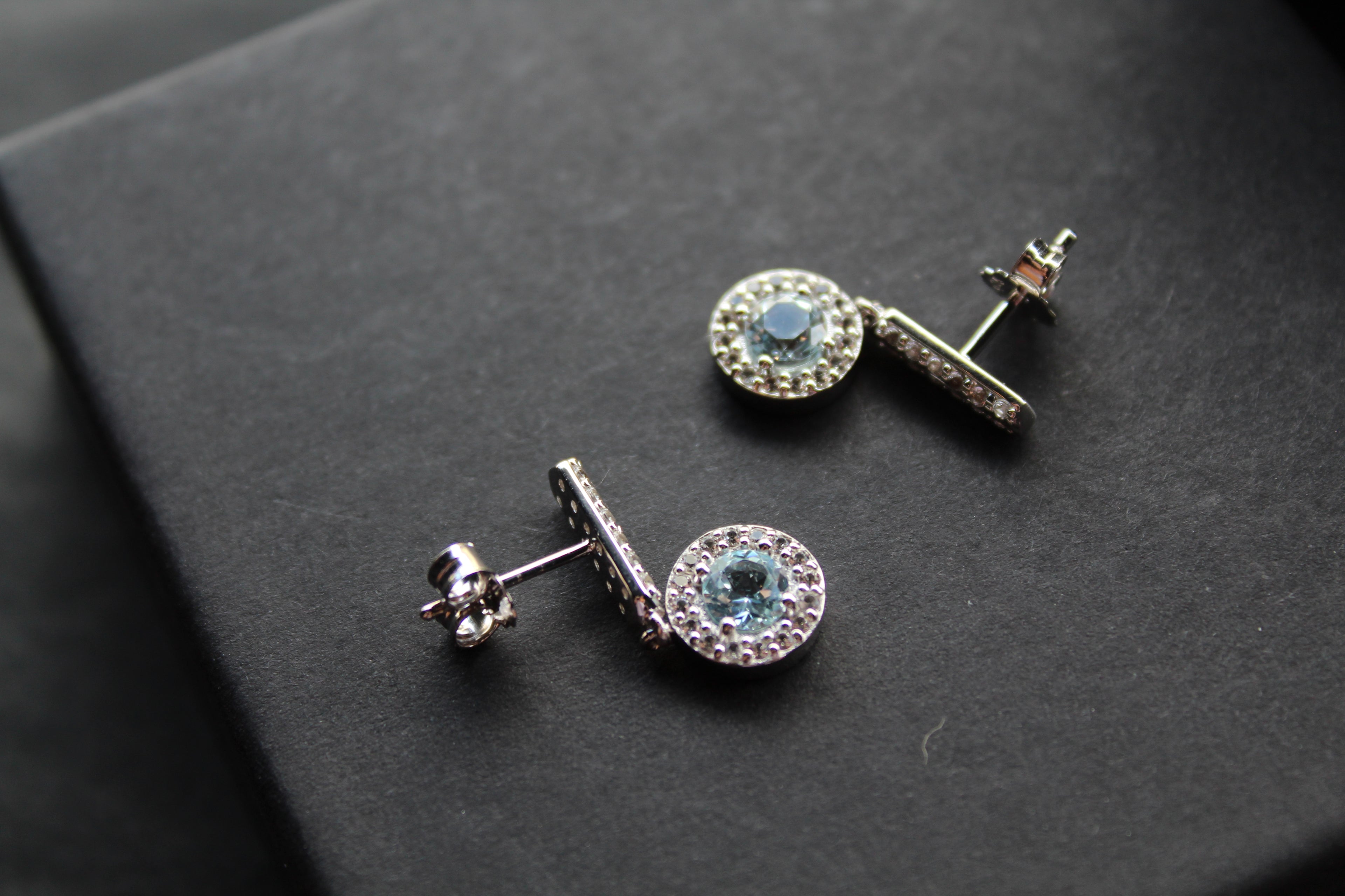 Dainty Blue & White Topaz Drop Earrings