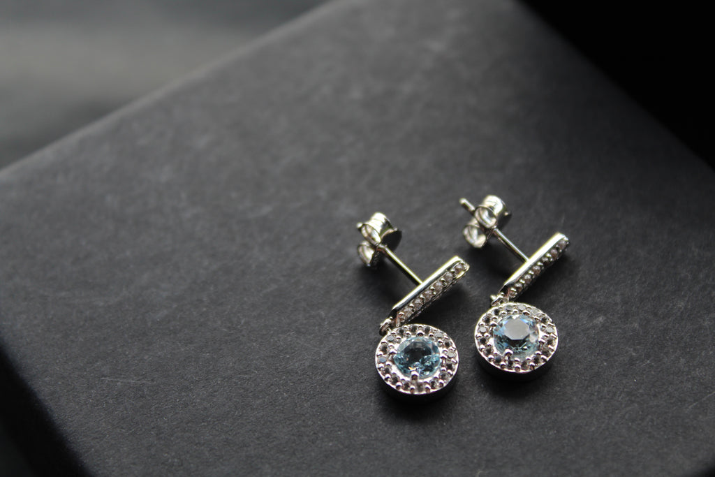 Dainty Blue & White Topaz Drop Earrings