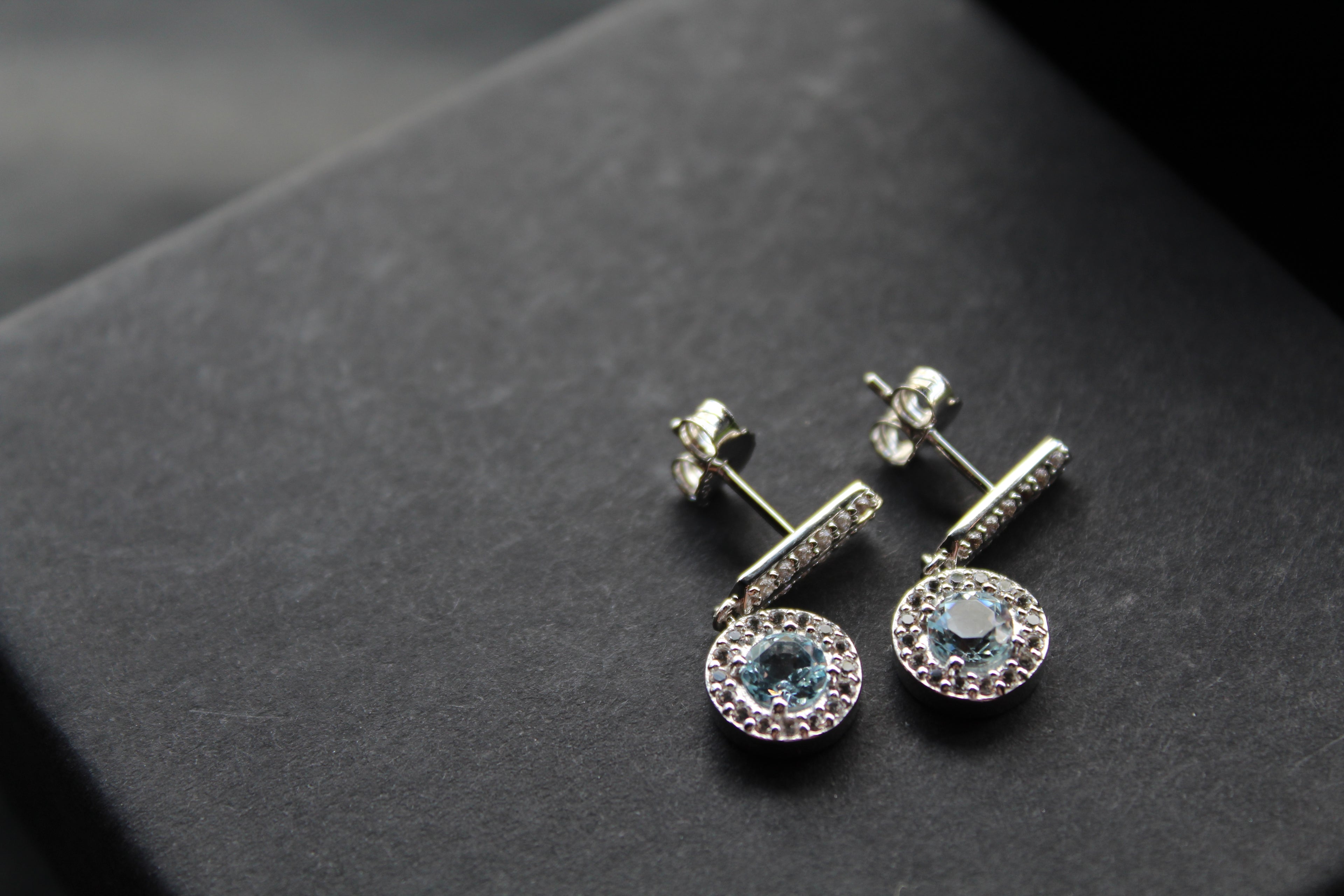 Dainty Blue & White Topaz Drop Earrings