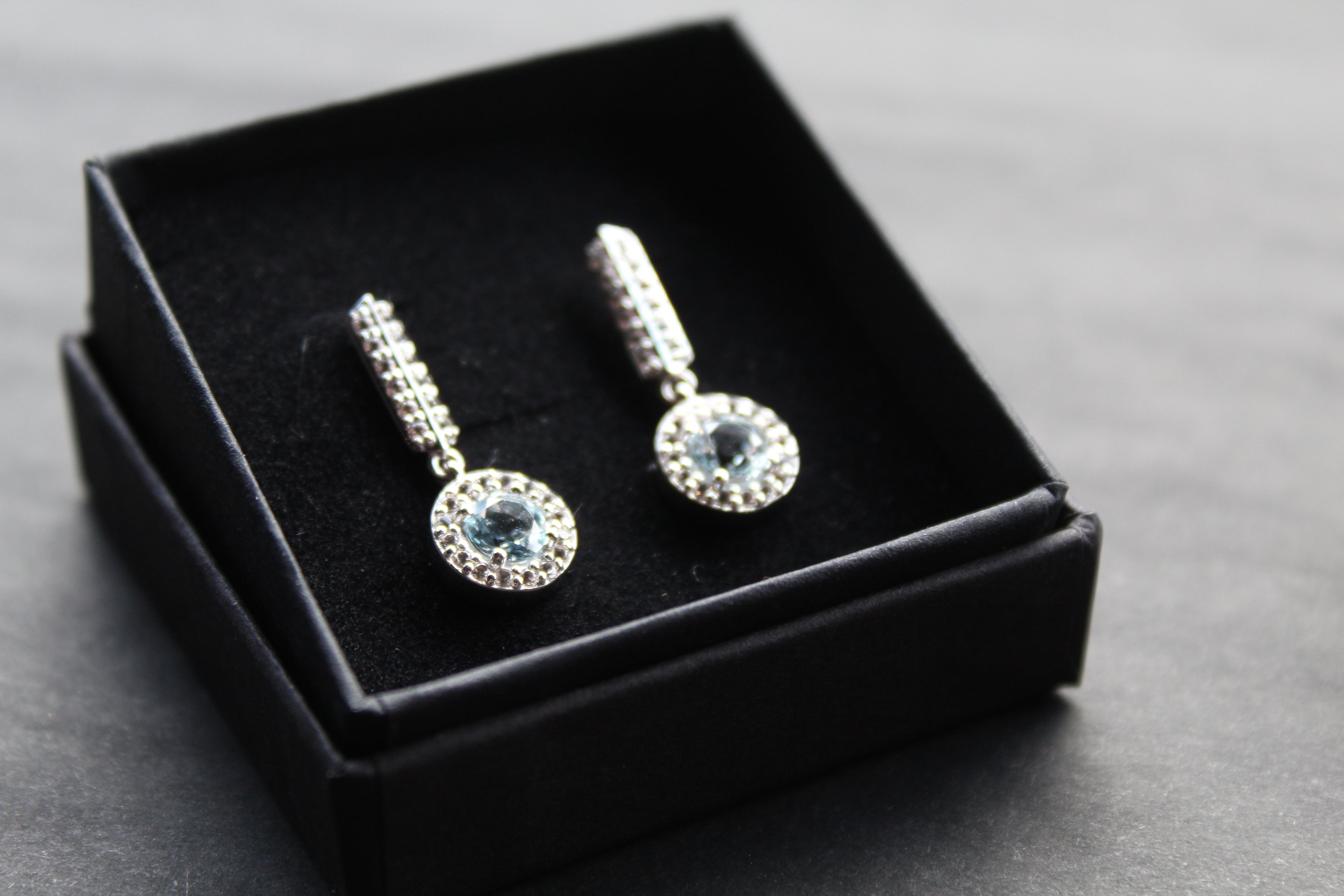 Dainty Blue & White Topaz Drop Earrings