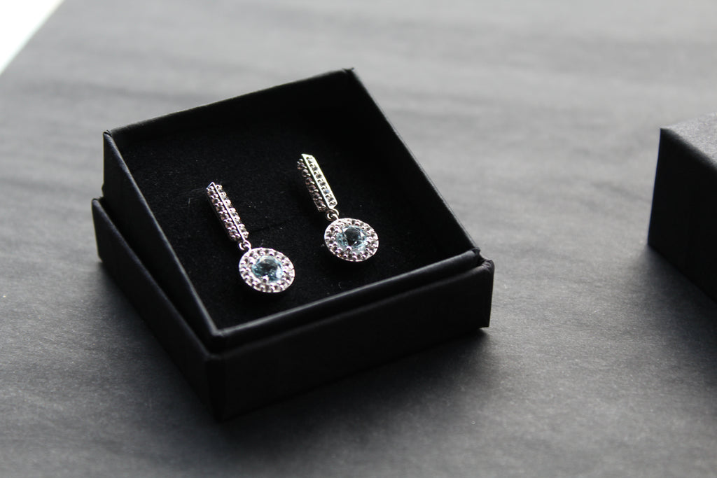 Dainty Blue & White Topaz Drop Earrings