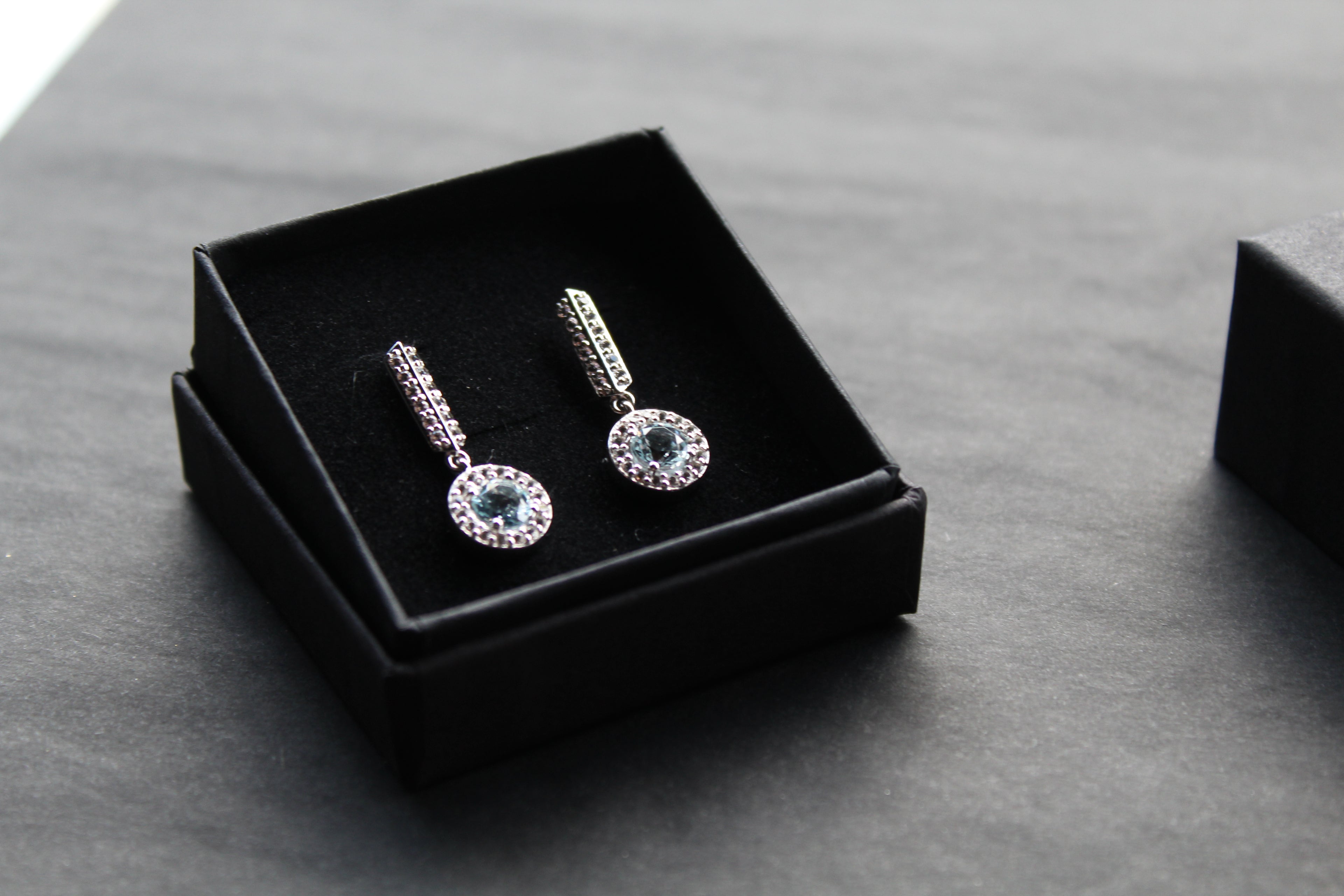 Dainty Blue & White Topaz Drop Earrings