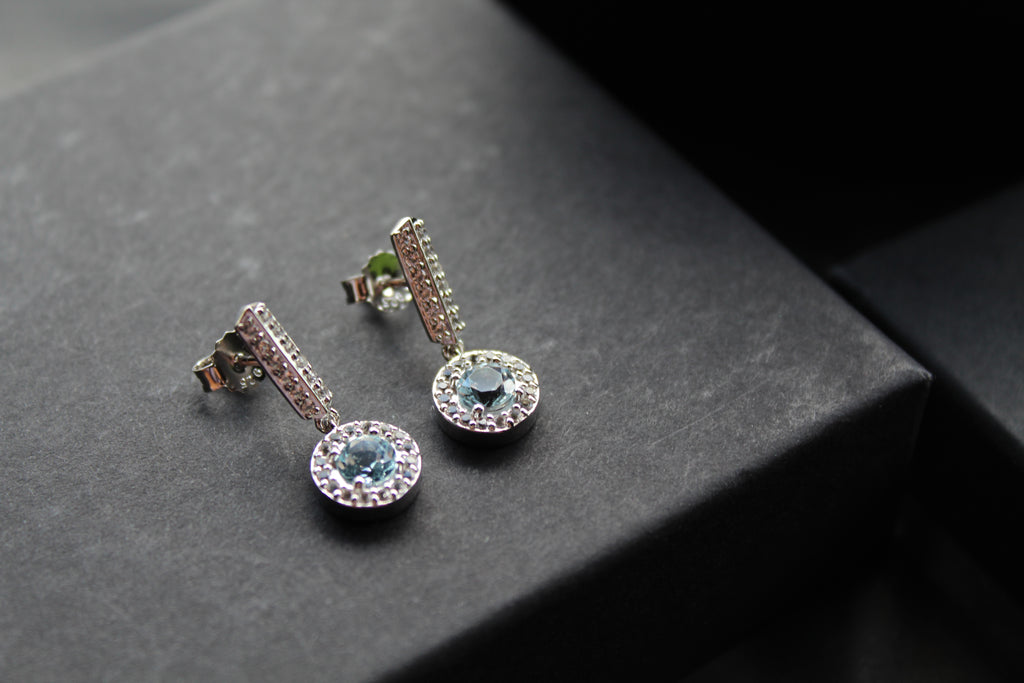 Dainty Blue & White Topaz Drop Earrings