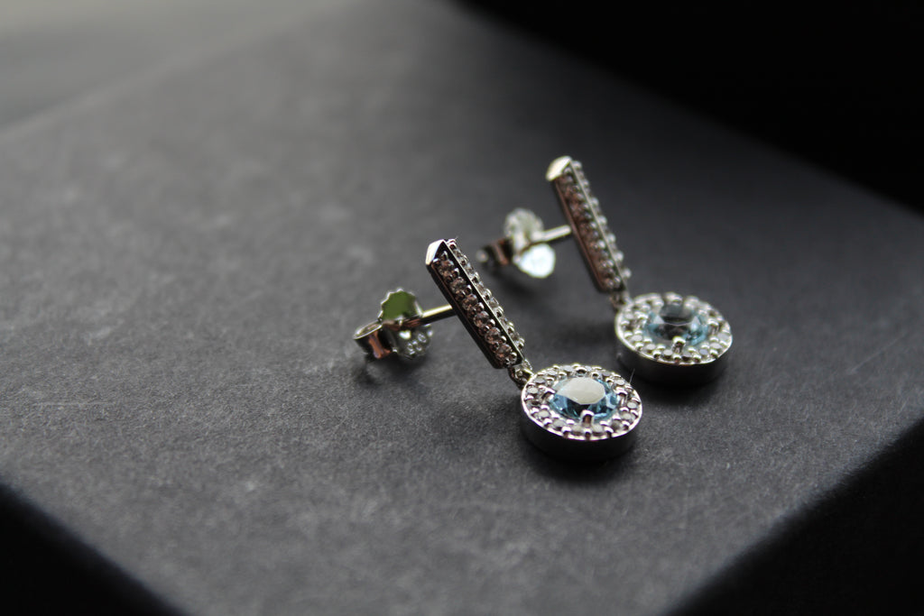 Dainty Blue & White Topaz Drop Earrings