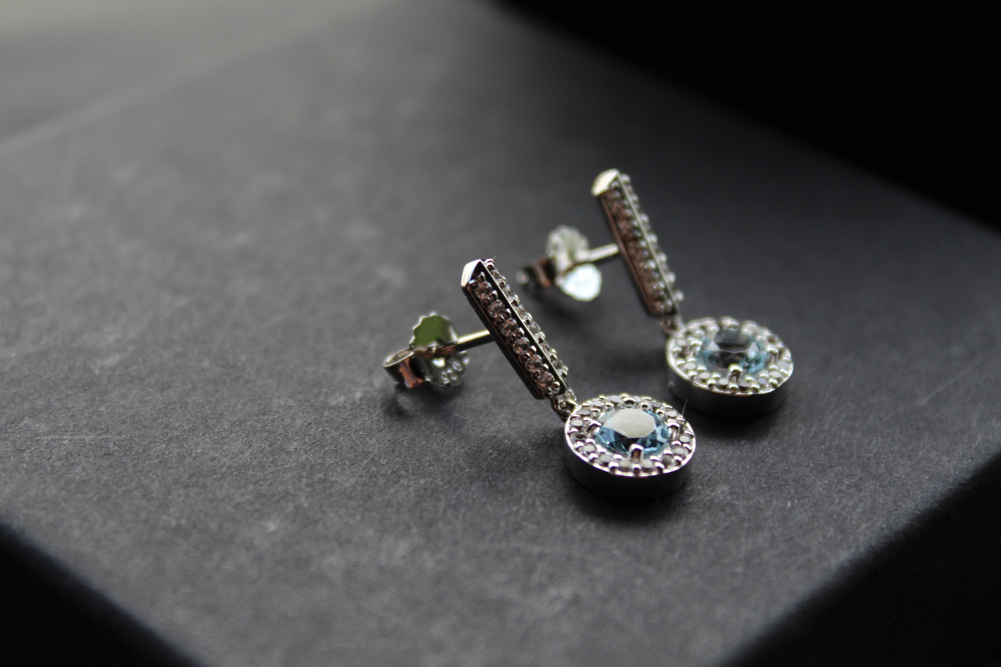 Dainty Blue & White Topaz Drop Earrings