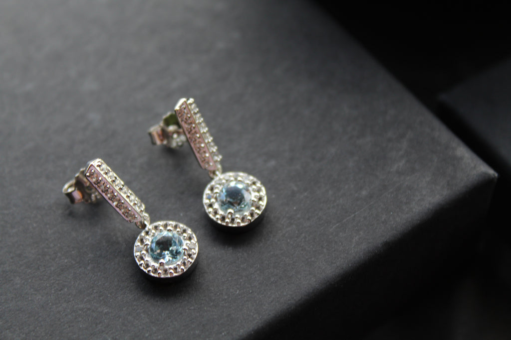 Dainty Blue & White Topaz Drop Earrings