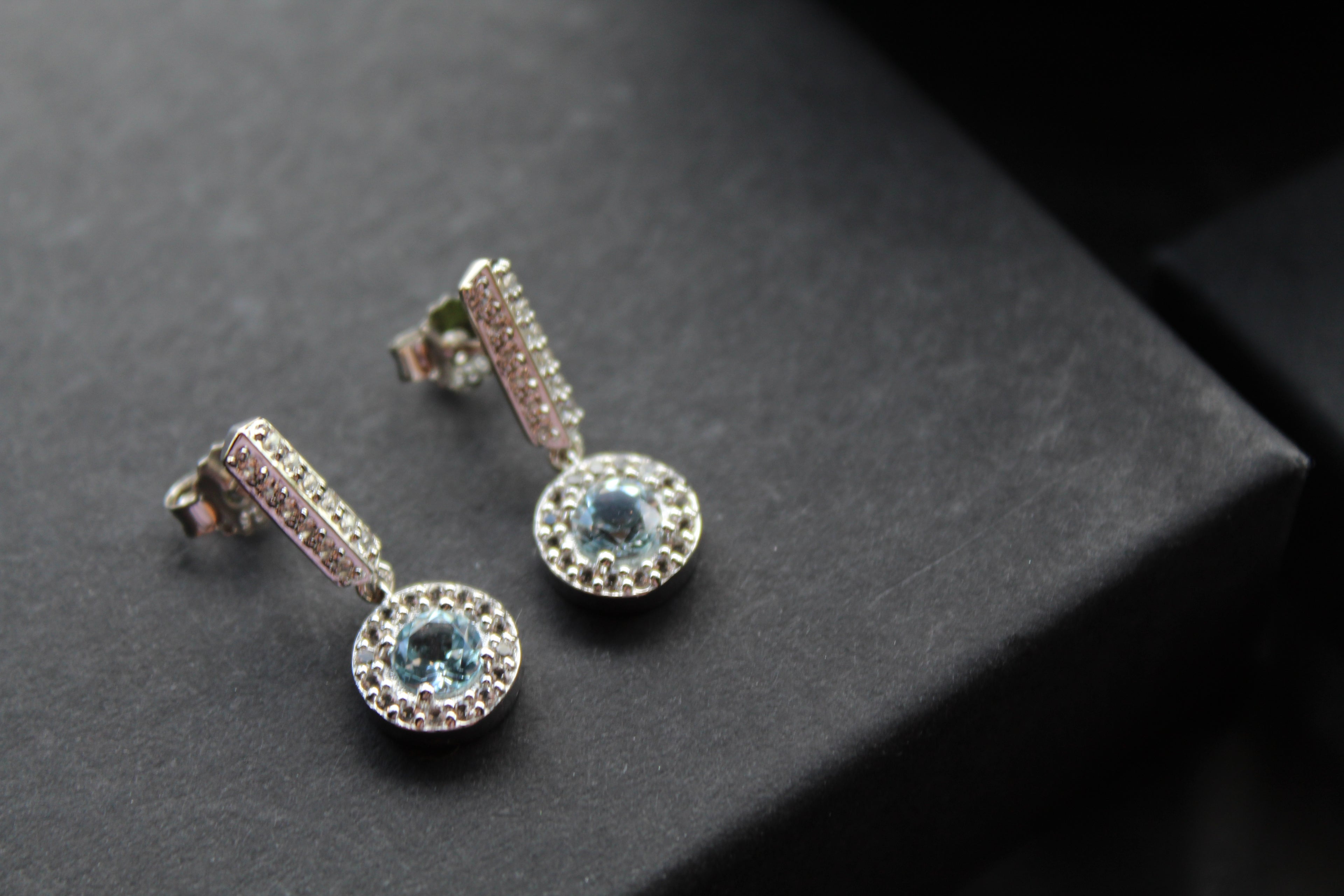 Dainty Blue & White Topaz Drop Earrings
