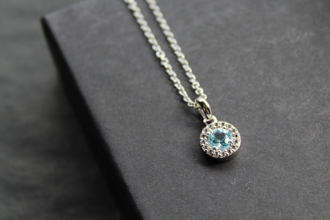 Dainty Blue & White Topaz Pendant & Chain
