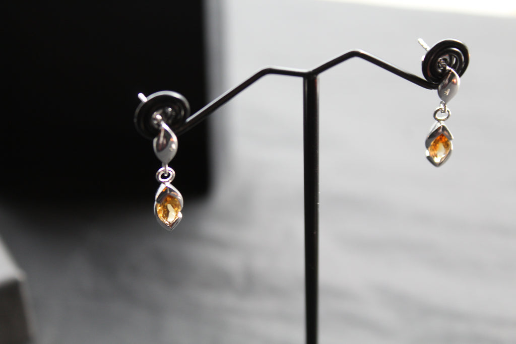 Dainty Double Drop Earrings with Golden Citrine