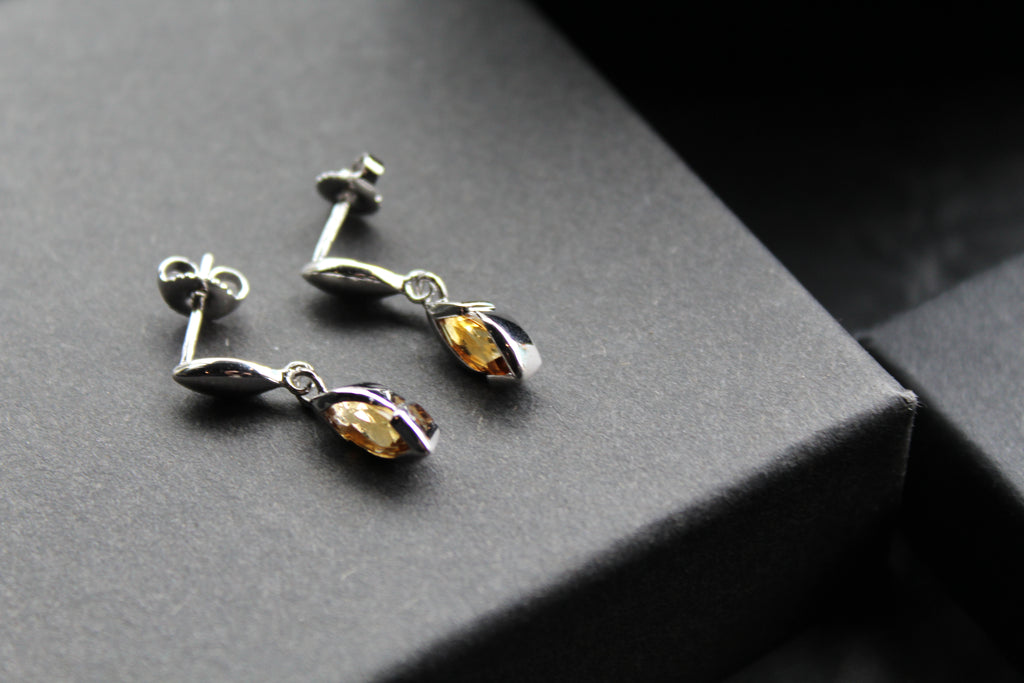 Dainty Double Drop Earrings with Golden Citrine