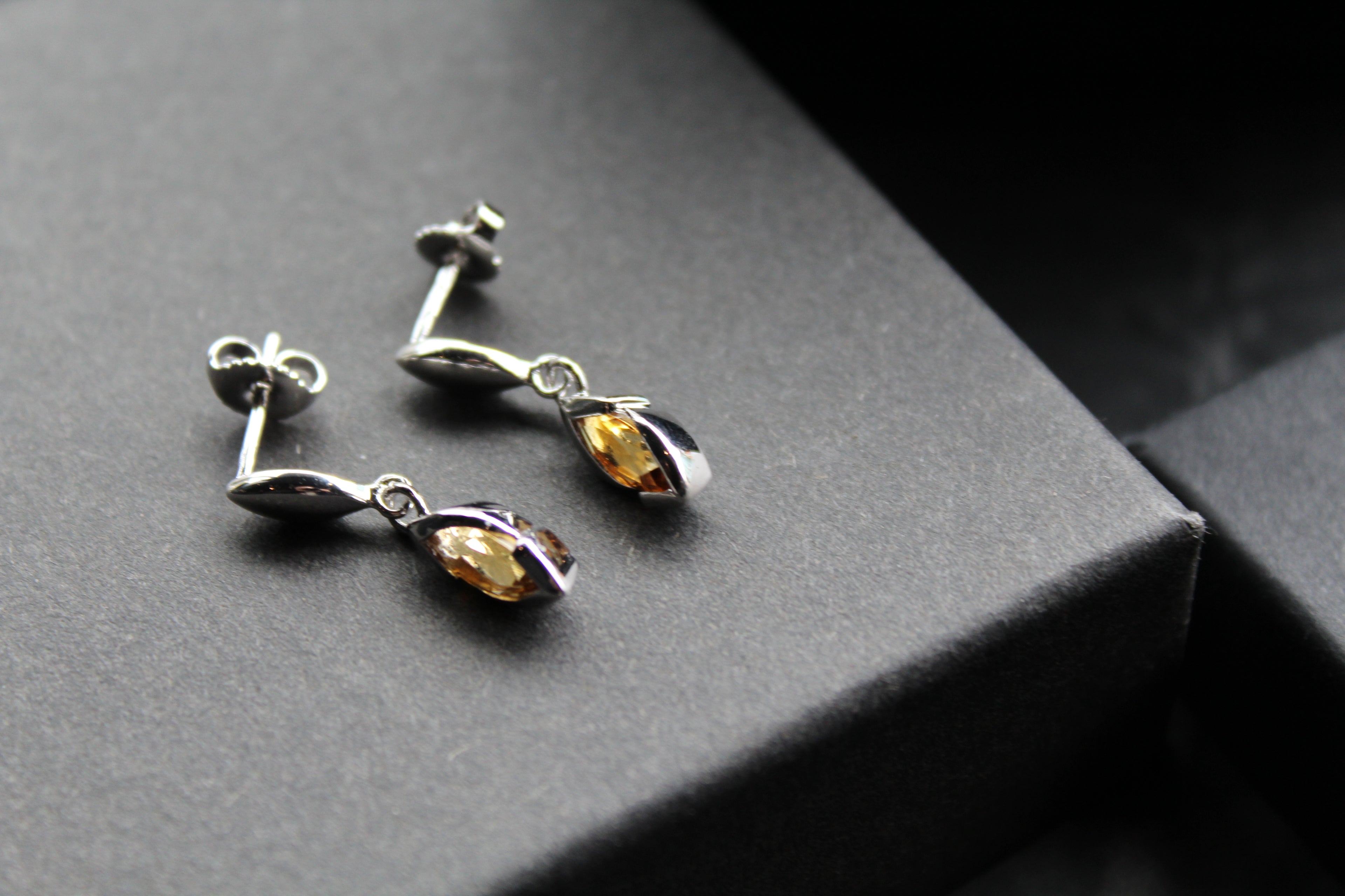 Dainty Double Drop Earrings with Golden Citrine