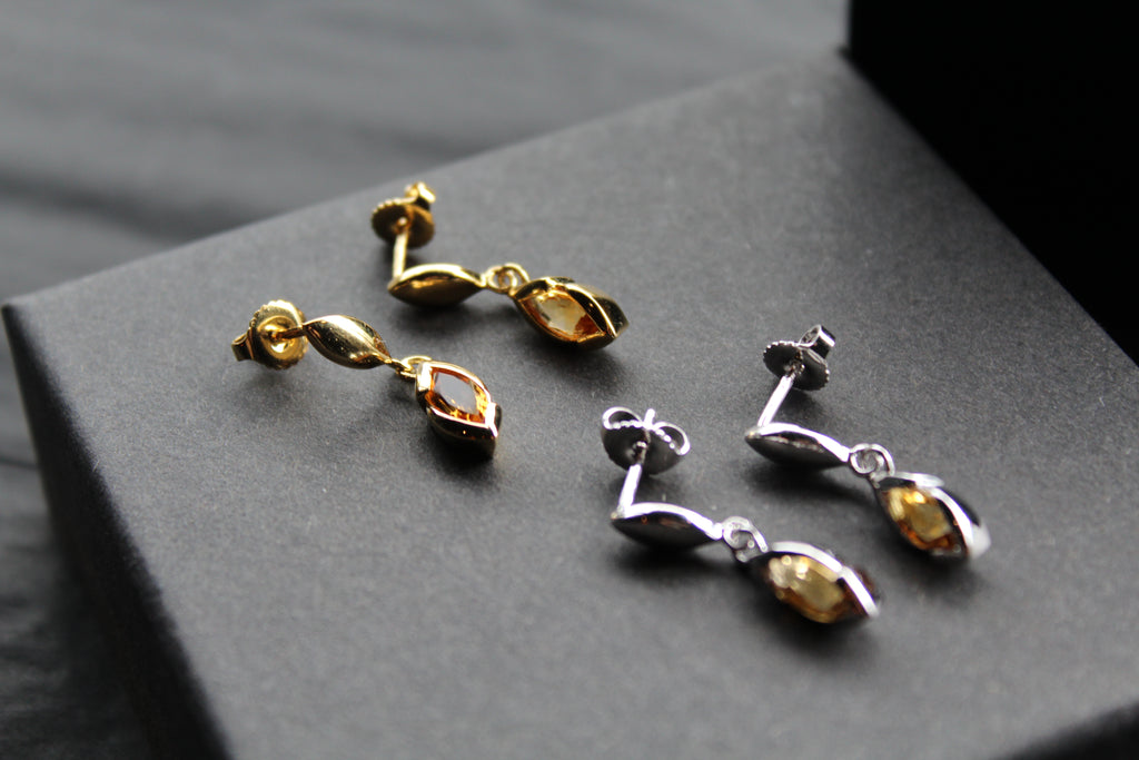 Dainty Double Drop Earrings with Golden Citrine