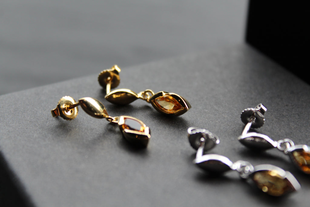Dainty Double Drop Earrings with Golden Citrine