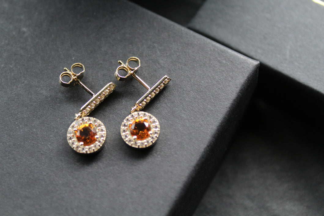 Dainty Gold Plated Citrine & White Topaz Drop Earrings