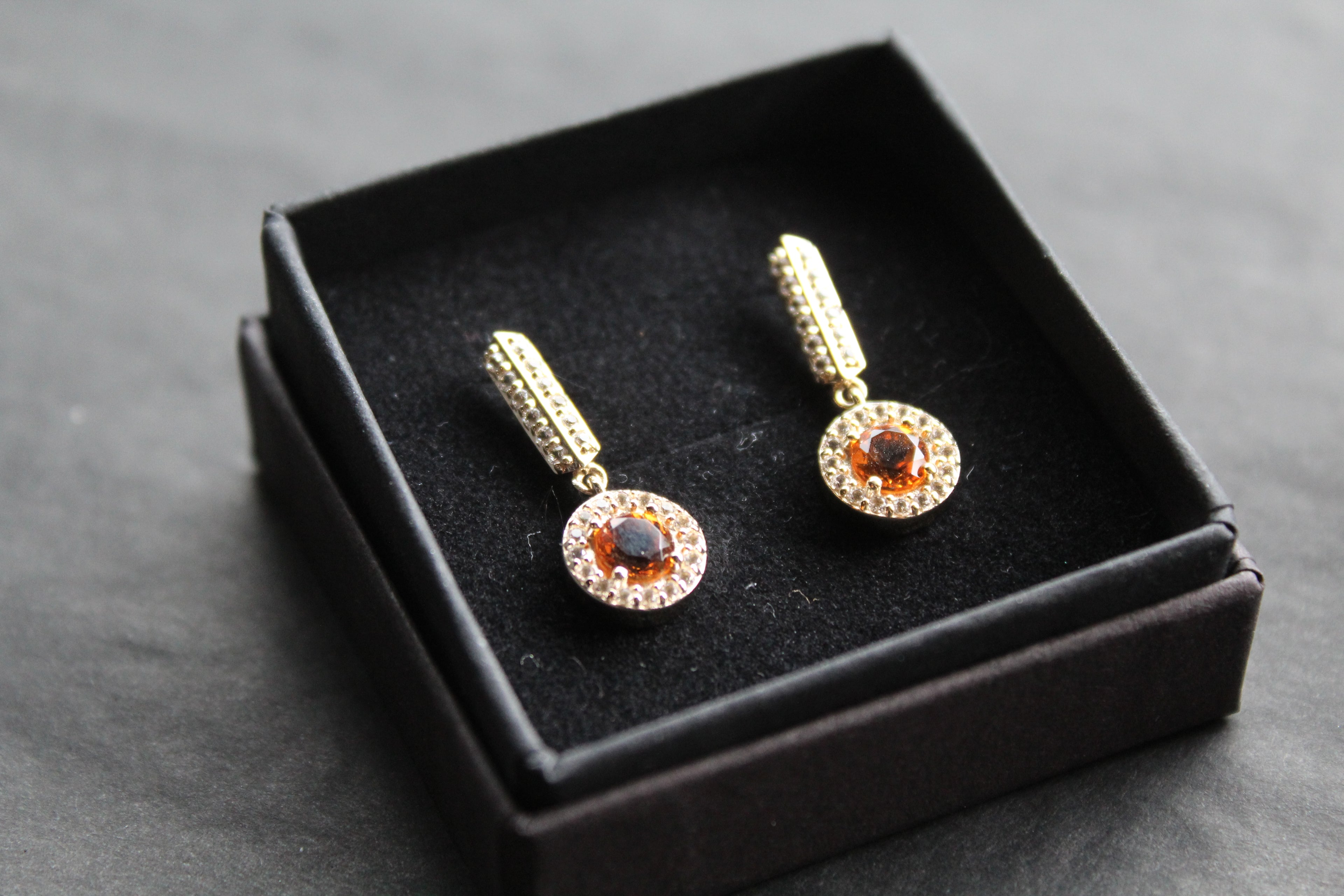 Dainty Gold Plated Citrine & White Topaz Drop Earrings