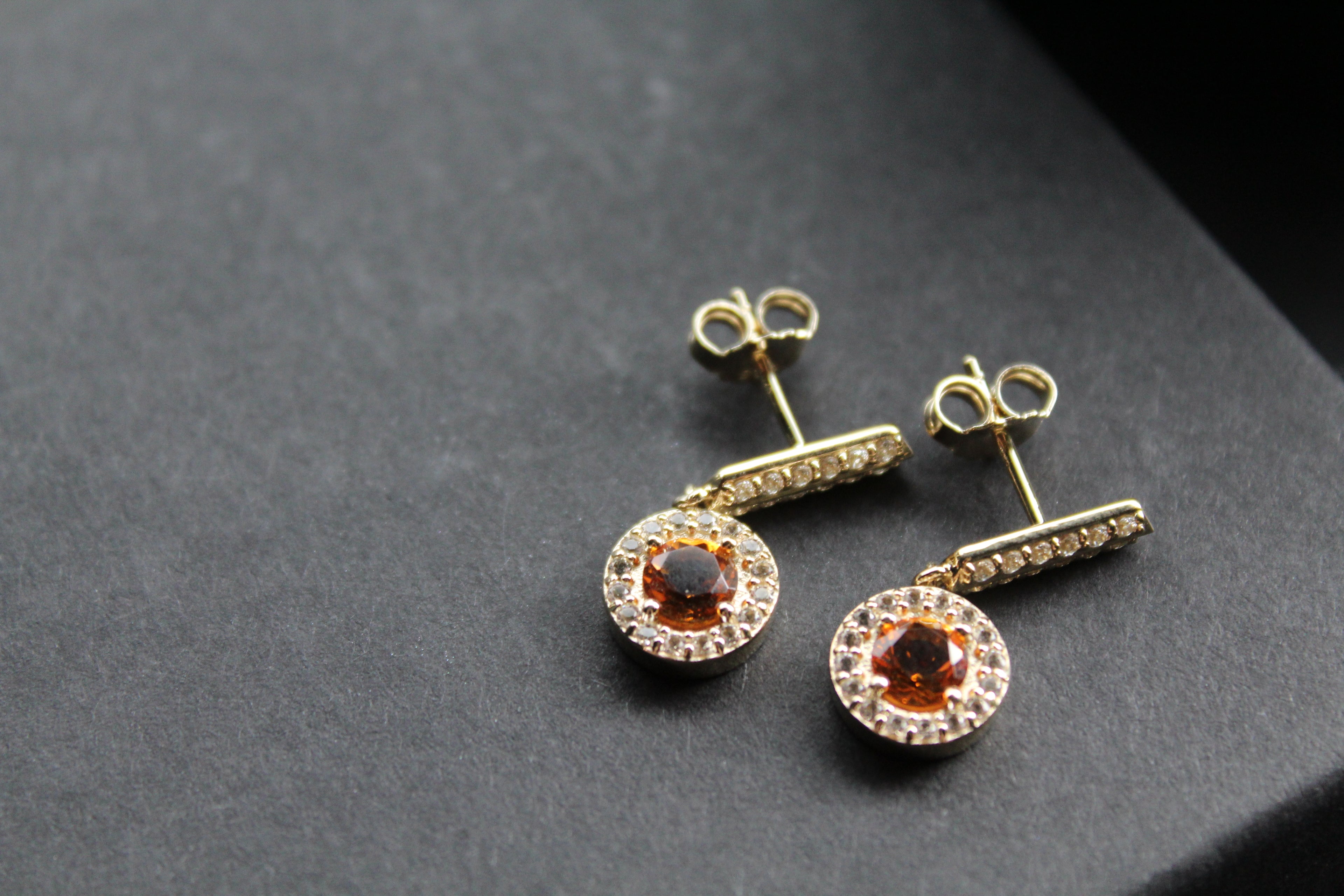 Dainty Gold Plated Citrine & White Topaz Drop Earrings