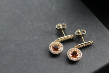 Load image into Gallery viewer, Dainty Gold Plated Citrine &amp; White Topaz Drop Earrings
