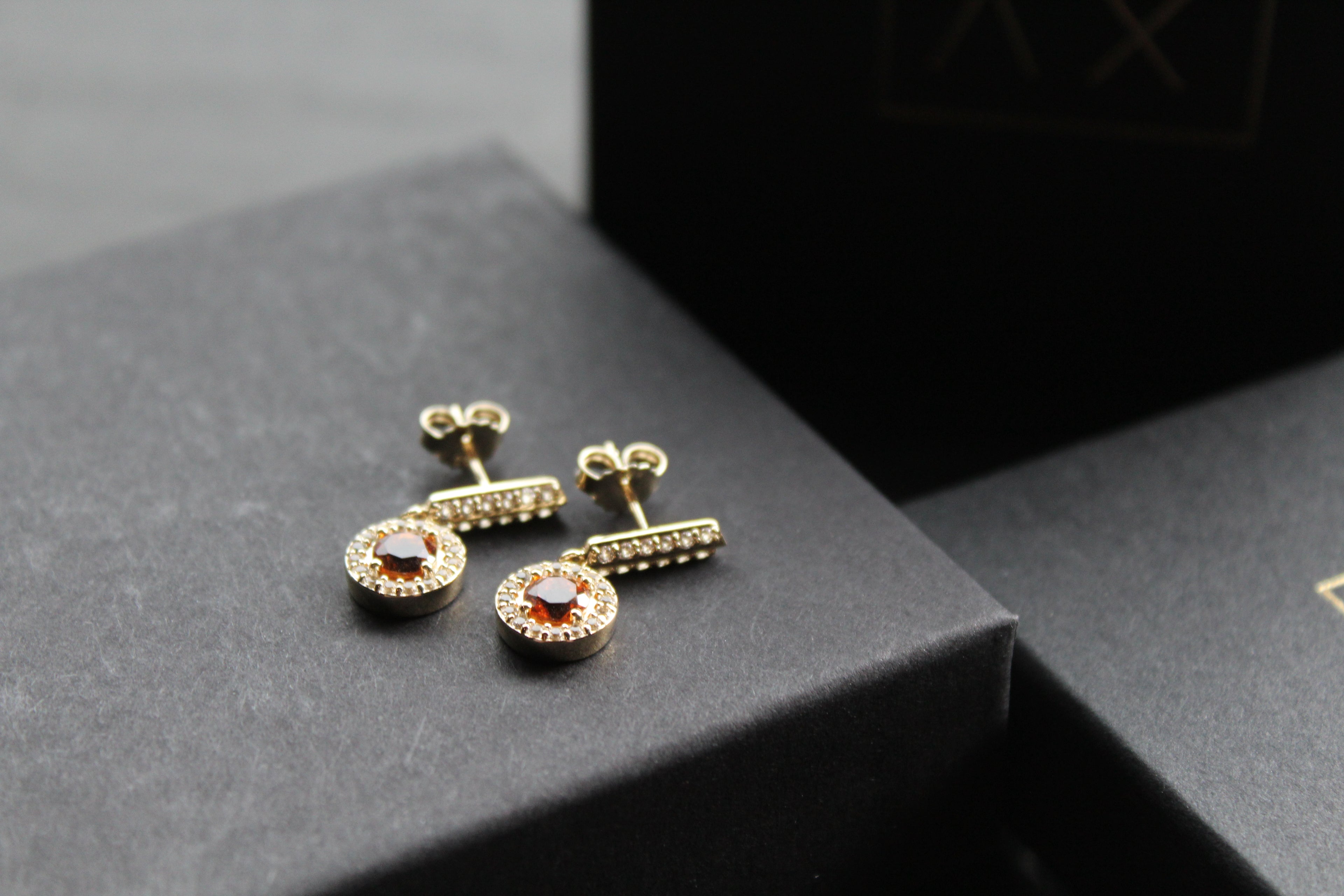 Dainty Gold Plated Citrine & White Topaz Drop Earrings