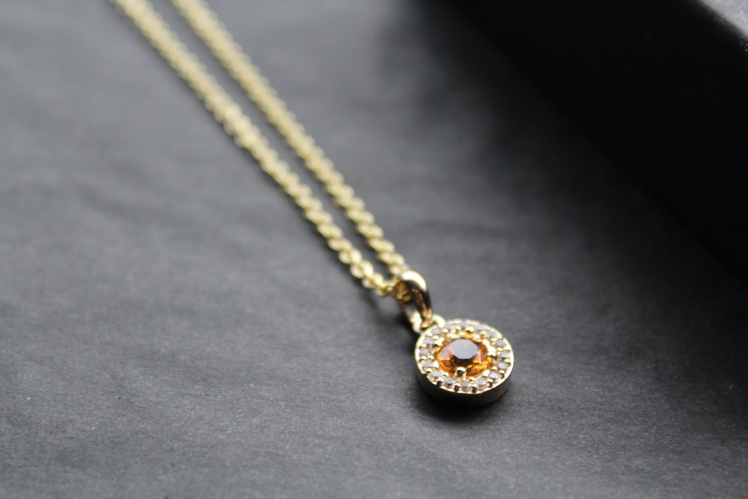 Dainty Gold Plated Citrine & White Topaz Pendant & Chain