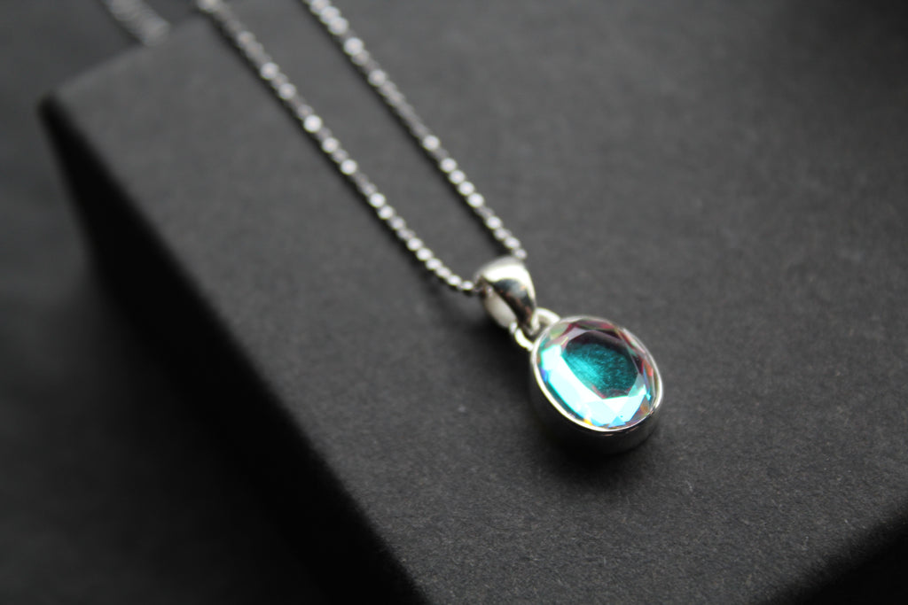 Dainty Oval Mystic Mercury Mist Topaz Pendant