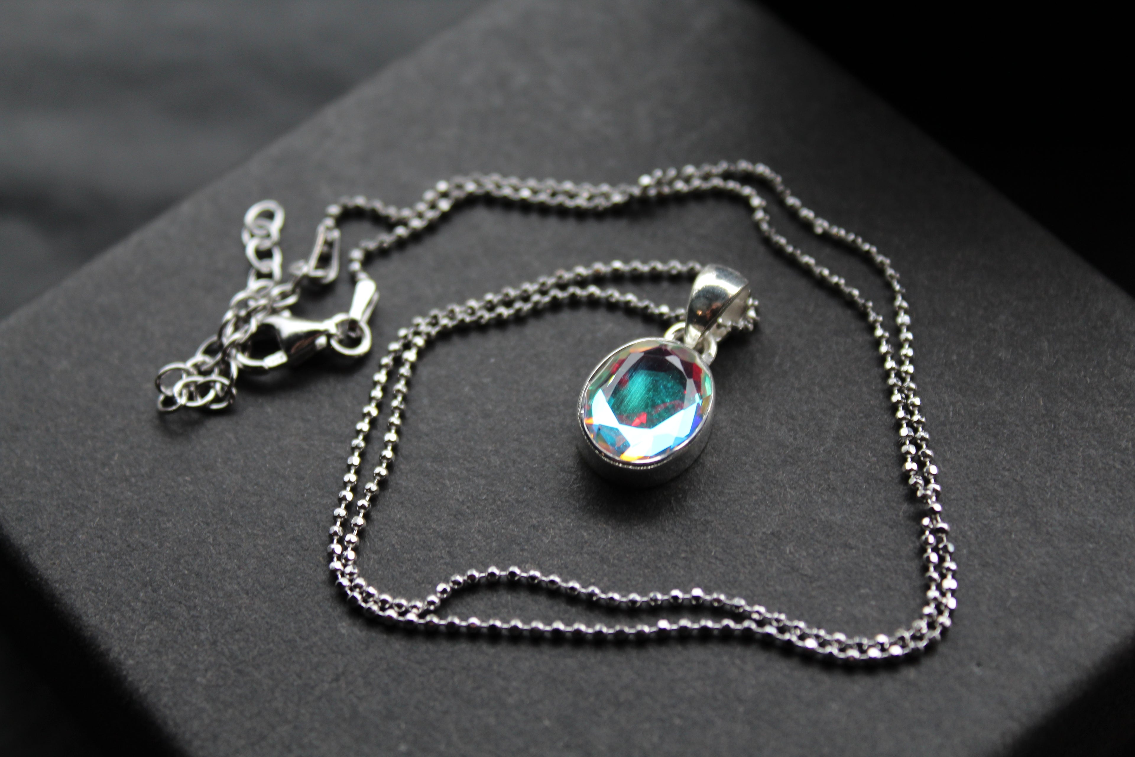 Dainty Oval Mystic Mercury Mist Topaz Pendant