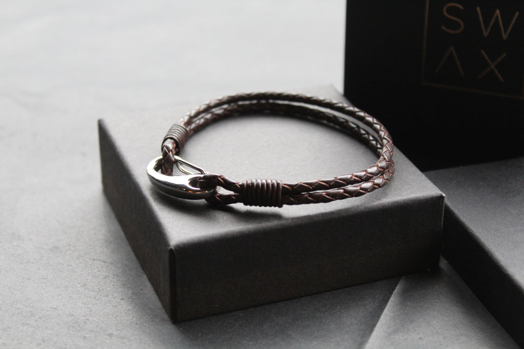 Dark Brown Double Leather Bracelet with Shrimp Clasp