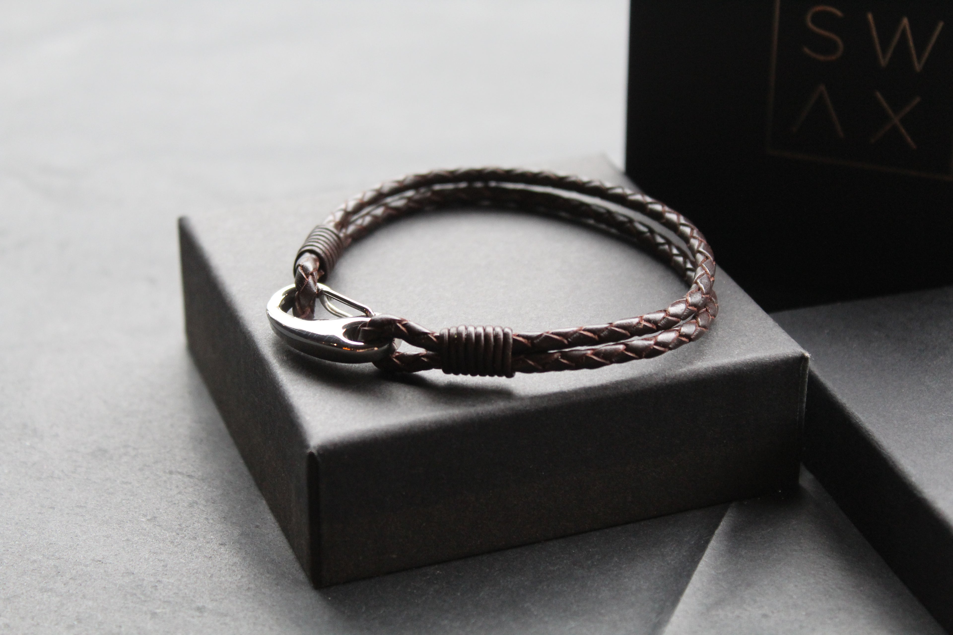 Dark Brown Double Leather Bracelet with Shrimp Clasp