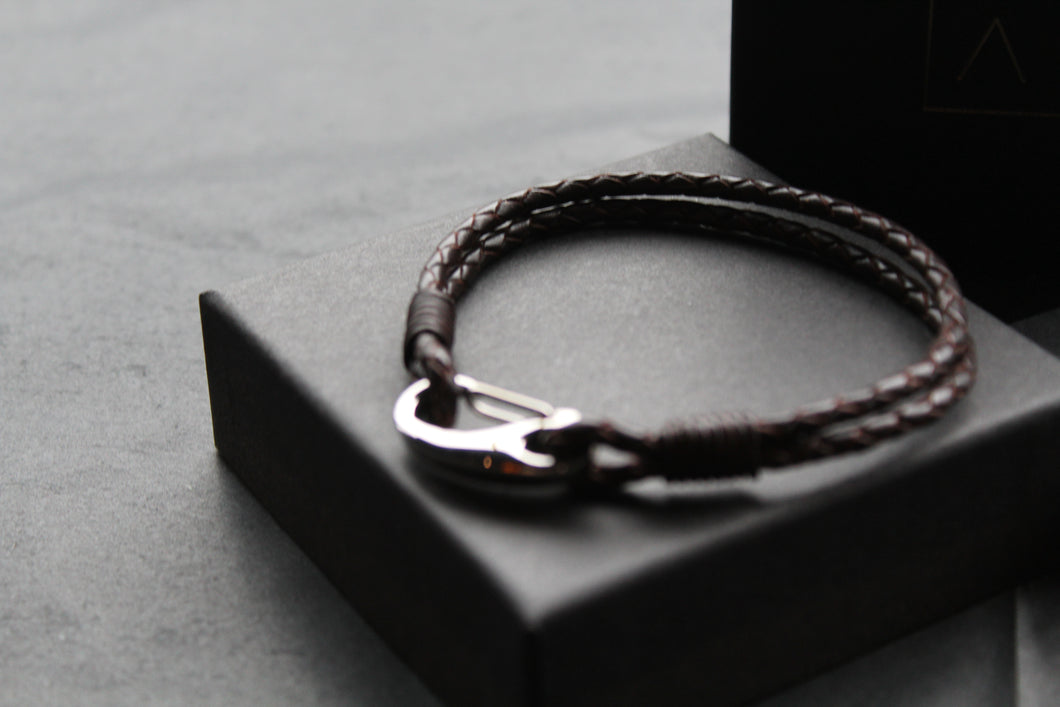 Dark Brown Double Leather Bracelet with Shrimp Clasp