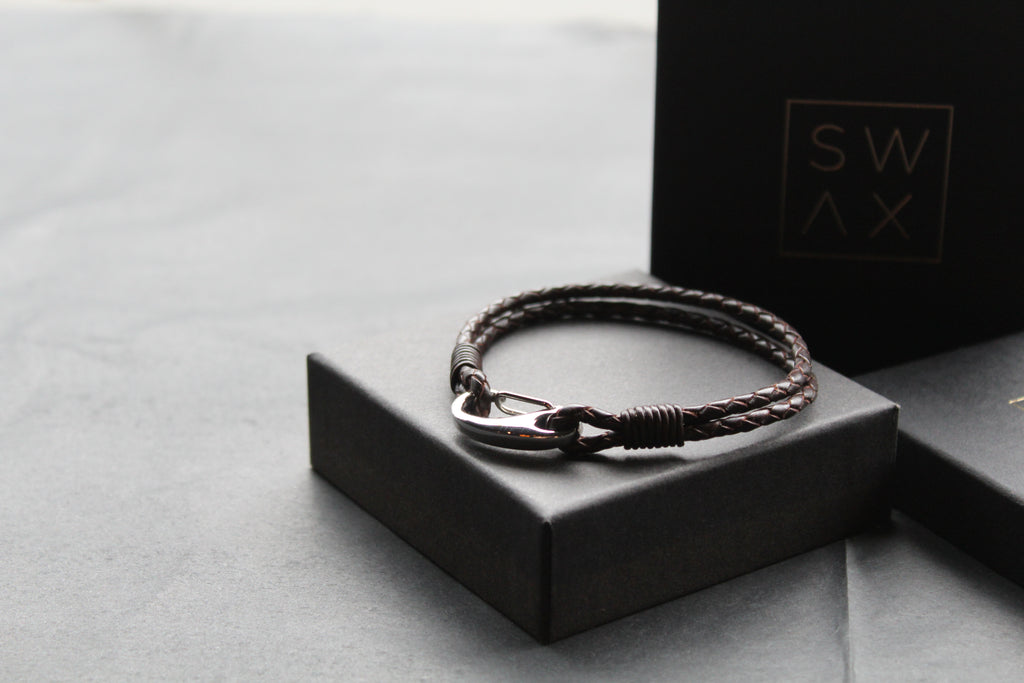Dark Brown Double Leather Bracelet with Shrimp Clasp